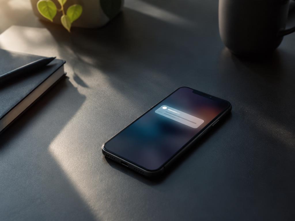 Telefoon met een melding op een donker bureau
